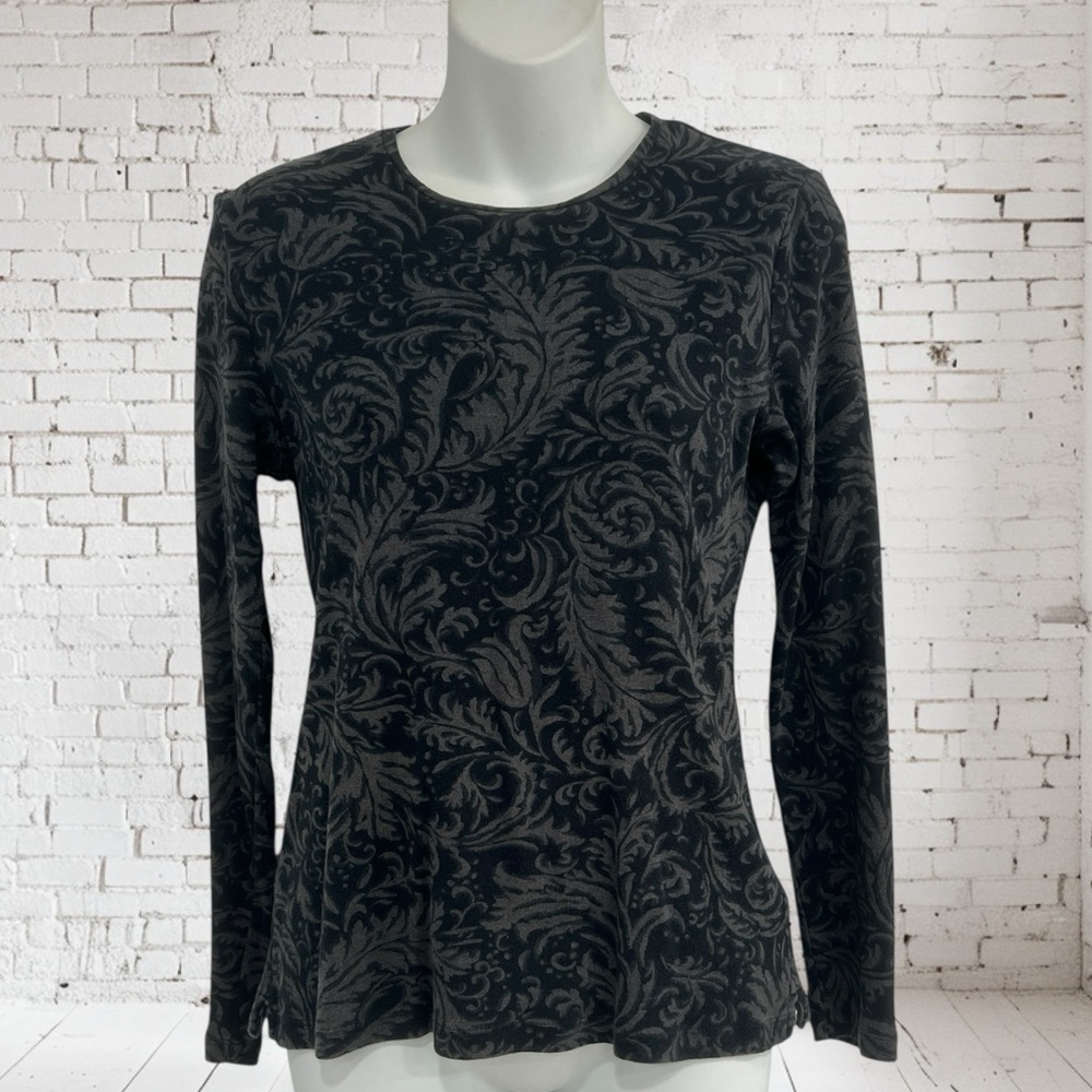 Ralph Lauren Black and Gray Patterned Top Long Sleeve Tee Shirt in Size Medium